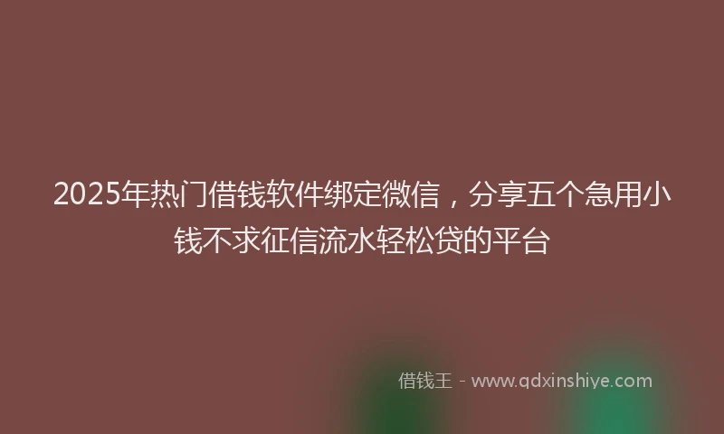 2025年热门借钱软件绑定微信，分享五个急用小钱不求征信流水轻松贷的平台