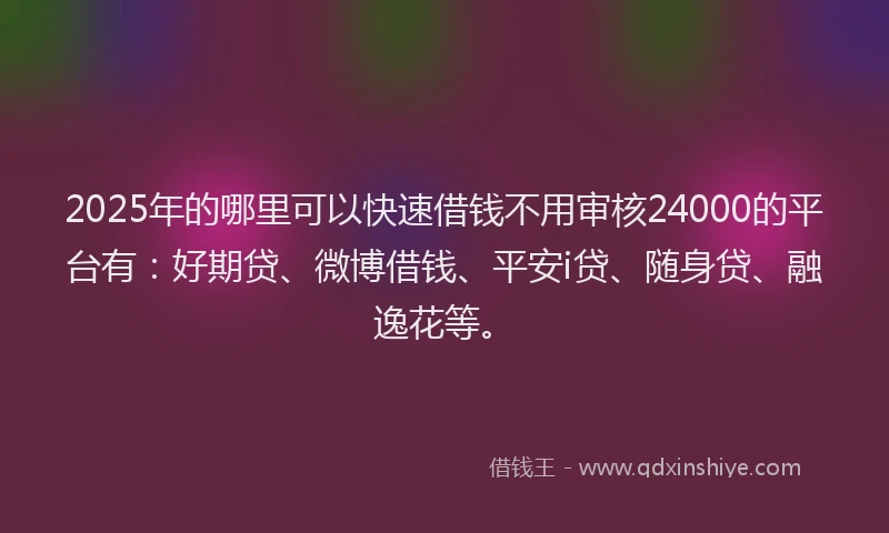 2025年的哪里可以快速借钱不用审核24000的平台有：好期贷、微博借钱、平安i贷、随身贷、融逸花等。