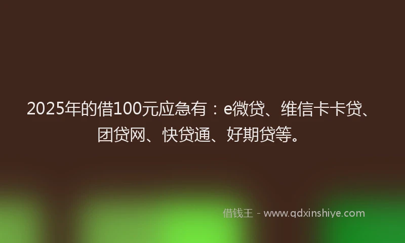 2025年的借100元应急有：e微贷、维信卡卡贷、团贷网、快贷通、好期贷等。