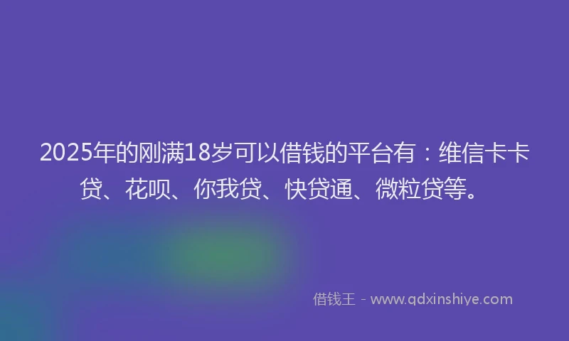 2025年的刚满18岁可以借钱的平台有：维信卡卡贷、花呗、你我贷、快贷通、微粒贷等。
