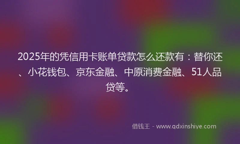 2025年的凭信用卡账单贷款怎么还款有：替你还、小花钱包、京东金融、中原消费金融、51人品贷等。