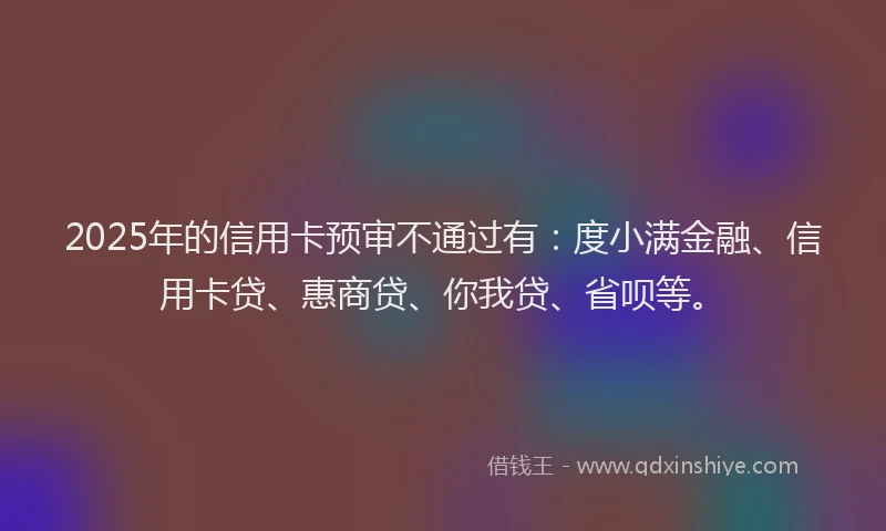 2025年的信用卡预审不通过有：度小满金融、信用卡贷、惠商贷、你我贷、省呗等。