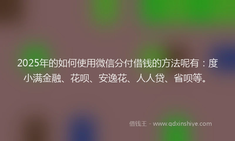 2025年的如何使用微信分付借钱的方法呢有：度小满金融、花呗、安逸花、人人贷、省呗等。