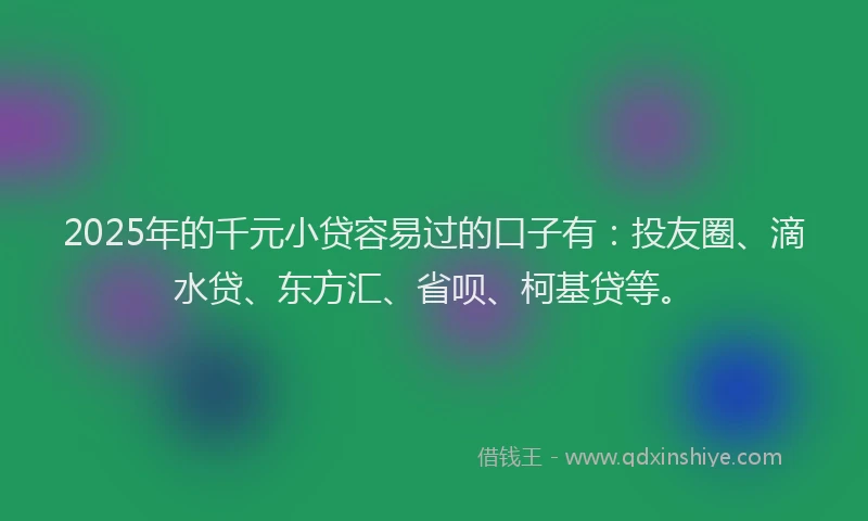 2025年的千元小贷容易过的口子有：投友圈、滴水贷、东方汇、省呗、柯基贷等。