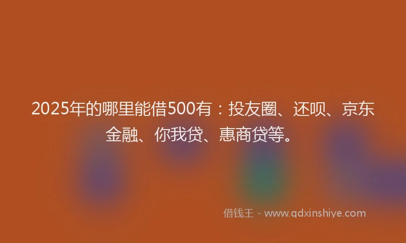 2025年的哪里能借500有：投友圈、还呗、京东金融、你我贷、惠商贷等。