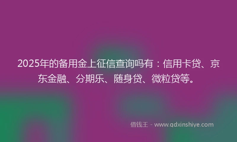 2025年的备用金上征信查询吗有：信用卡贷、京东金融、分期乐、随身贷、微粒贷等。