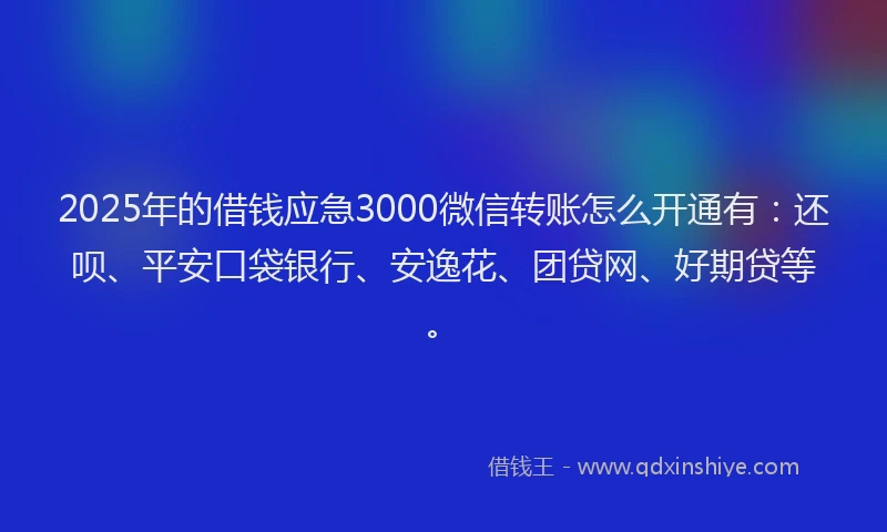 2025年的借钱应急3000微信转账怎么开通有：还呗、平安口袋银行、安逸花、团贷网、好期贷等。