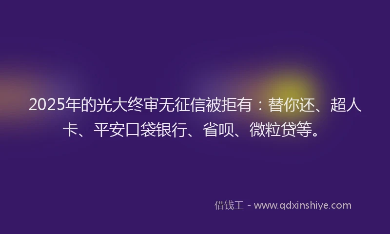 2025年的光大终审无征信被拒有：替你还、超人卡、平安口袋银行、省呗、微粒贷等。