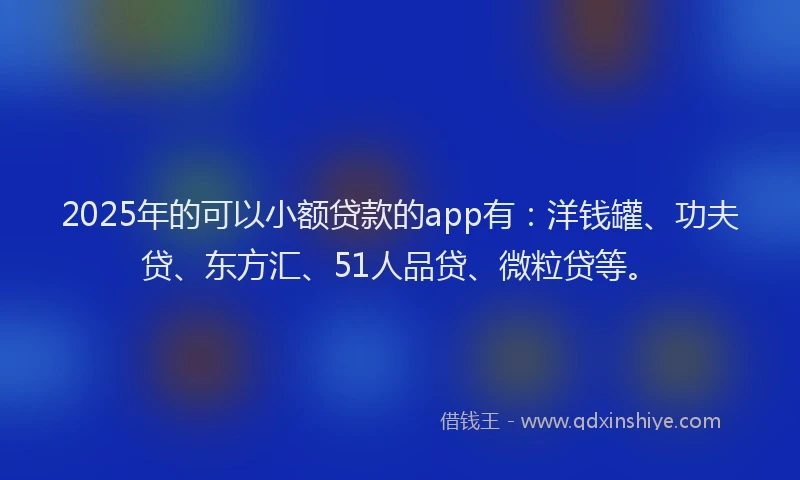 2025年的可以小额贷款的app有：洋钱罐、功夫贷、东方汇、51人品贷、微粒贷等。