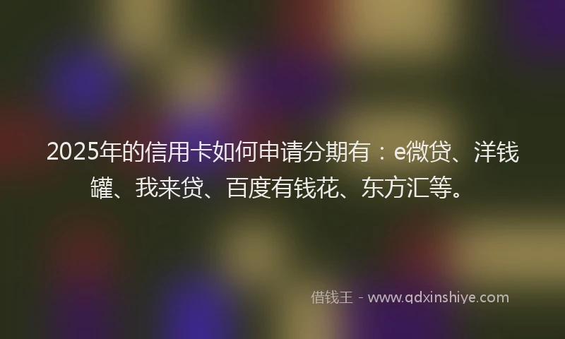 2025年的信用卡如何申请分期有：e微贷、洋钱罐、我来贷、百度有钱花、东方汇等。