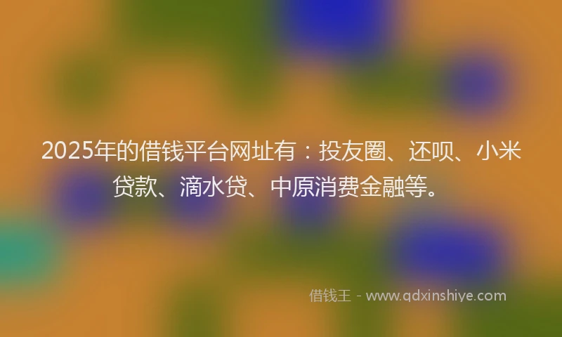 2025年的借钱平台网址有：投友圈、还呗、小米贷款、滴水贷、中原消费金融等。