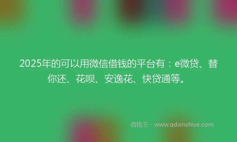 2025年的可以用微信借钱的平台有：e微贷、替你还、花呗、安逸花、快贷通等。