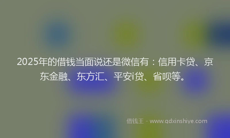 2025年的借钱当面说还是微信有：信用卡贷、京东金融、东方汇、平安i贷、省呗等。