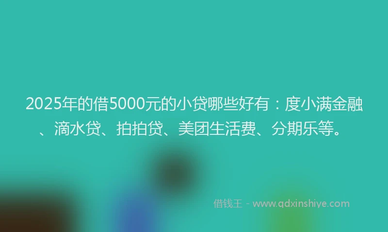 2025年的借5000元的小贷哪些好有：度小满金融、滴水贷、拍拍贷、美团生活费、分期乐等。