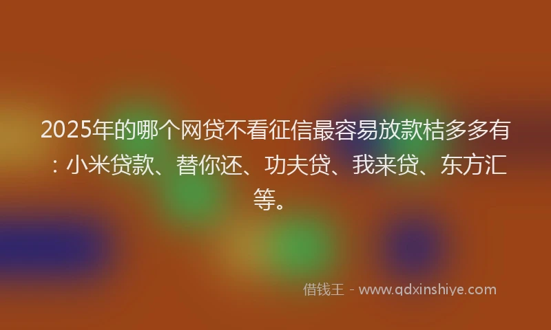 2025年的哪个网贷不看征信最容易放款桔多多有：小米贷款、替你还、功夫贷、我来贷、东方汇等。