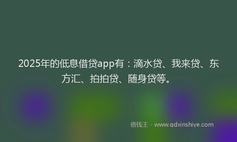 2025年的低息借贷app有：滴水贷、我来贷、东方汇、拍拍贷、随身贷等。