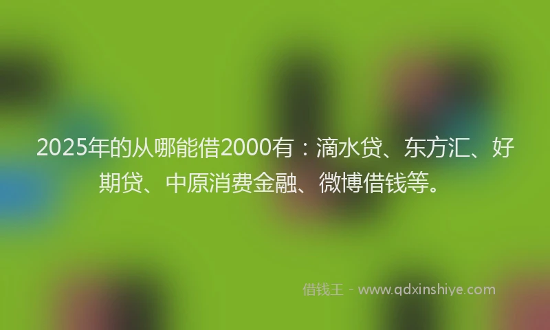 2025年的从哪能借2000有：滴水贷、东方汇、好期贷、中原消费金融、微博借钱等。