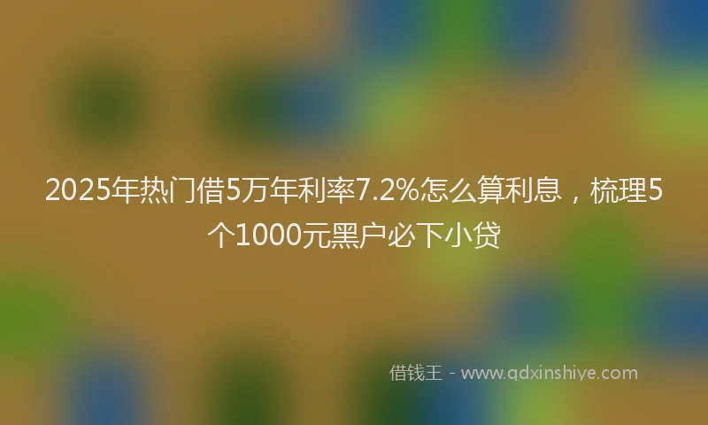 2025年热门借5万年利率7.2%怎么算利息，梳理5个1000元黑户必下小贷