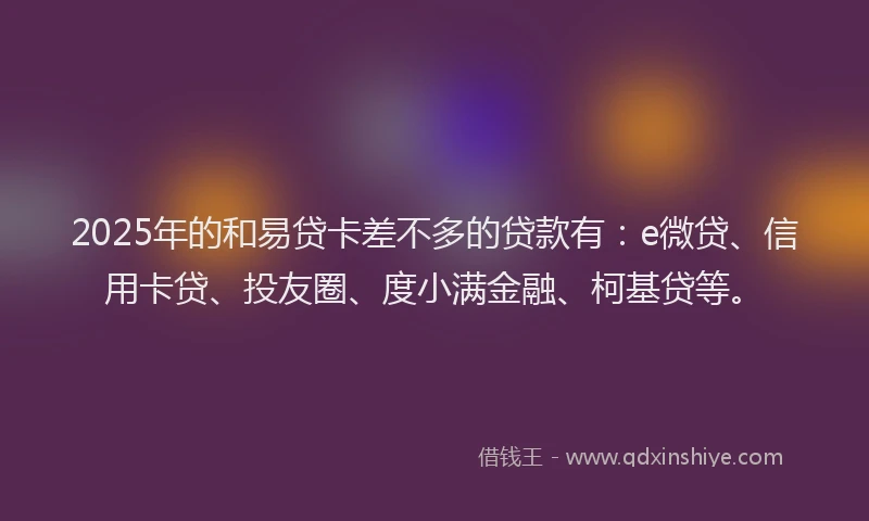 2025年的和易贷卡差不多的贷款有：e微贷、信用卡贷、投友圈、度小满金融、柯基贷等。