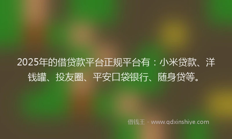 2025年的借贷款平台正规平台有：小米贷款、洋钱罐、投友圈、平安口袋银行、随身贷等。