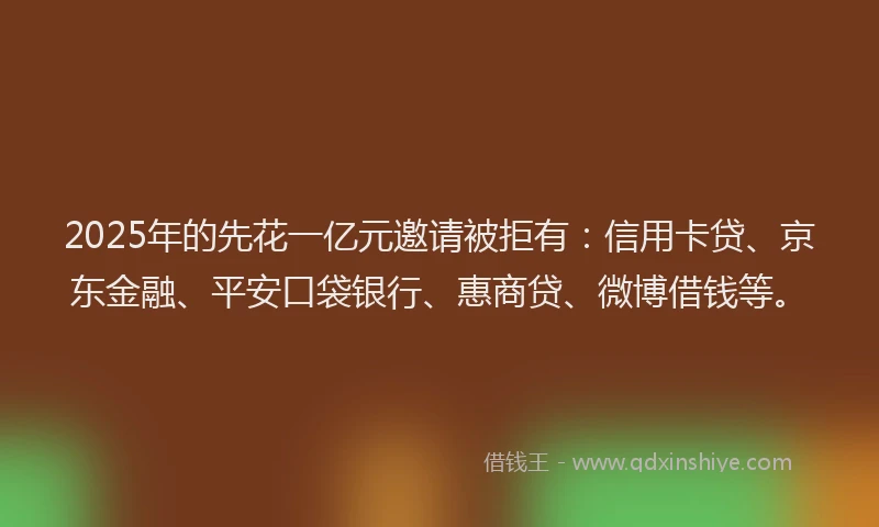 2025年的先花一亿元邀请被拒有：信用卡贷、京东金融、平安口袋银行、惠商贷、微博借钱等。