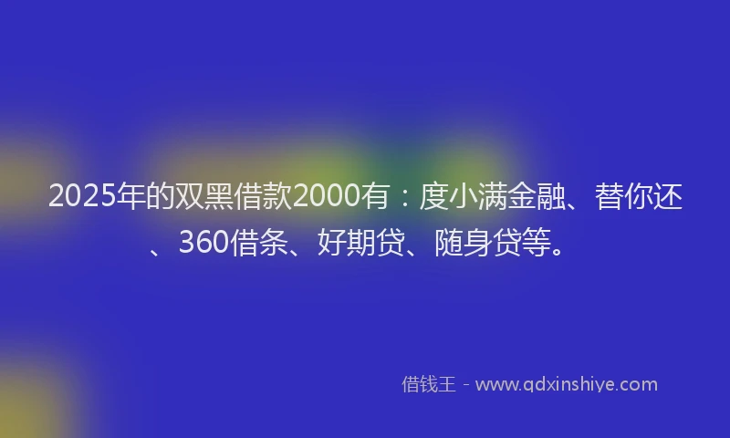 2025年的双黑借款2000有：度小满金融、替你还、360借条、好期贷、随身贷等。