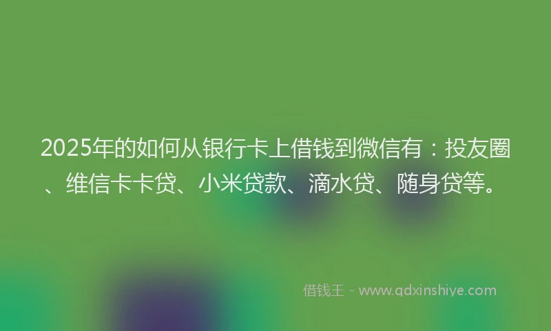 2025年的如何从银行卡上借钱到微信有：投友圈、维信卡卡贷、小米贷款、滴水贷、随身贷等。