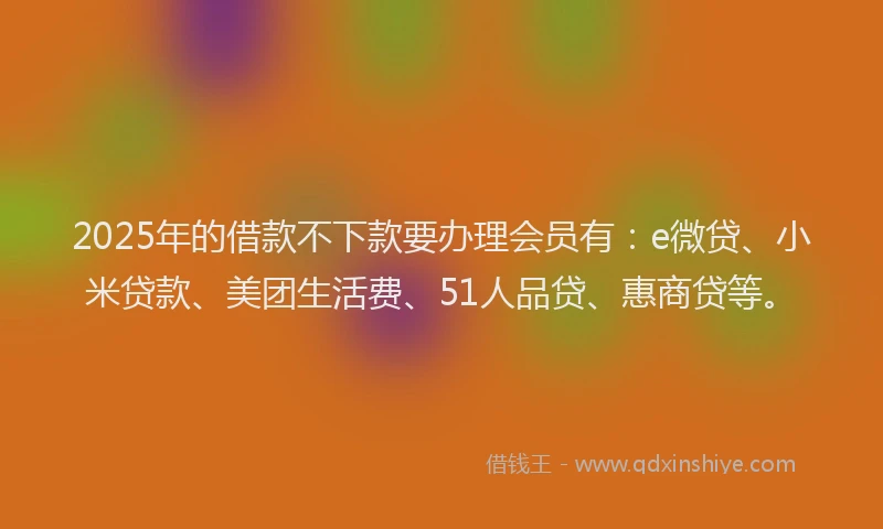 2025年的借款不下款要办理会员有：e微贷、小米贷款、美团生活费、51人品贷、惠商贷等。