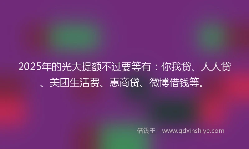 2025年的光大提额不过要等有：你我贷、人人贷、美团生活费、惠商贷、微博借钱等。