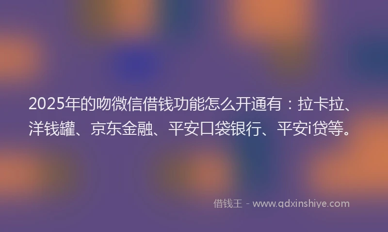 2025年的吻微信借钱功能怎么开通有：拉卡拉、洋钱罐、京东金融、平安口袋银行、平安i贷等。