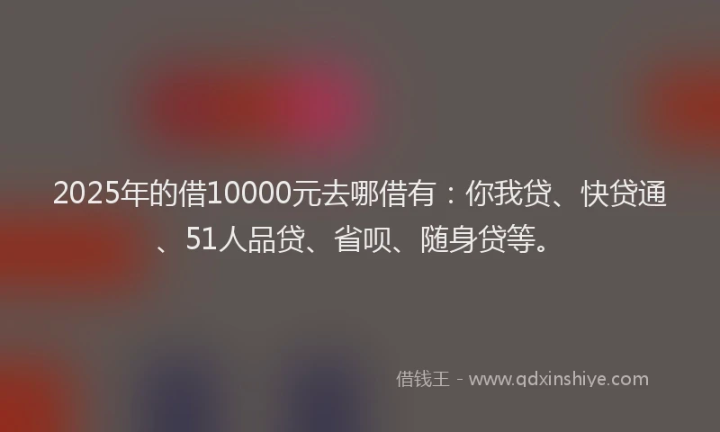 2025年的借10000元去哪借有：你我贷、快贷通、51人品贷、省呗、随身贷等。