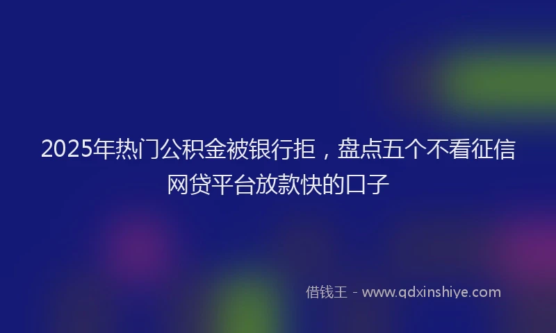 2025年热门公积金被银行拒，盘点五个不看征信网贷平台放款快的口子