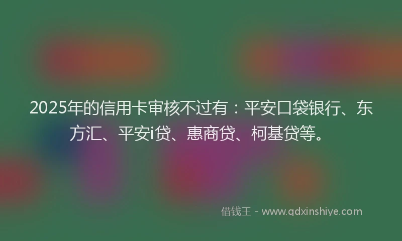 2025年的信用卡审核不过有：平安口袋银行、东方汇、平安i贷、惠商贷、柯基贷等。
