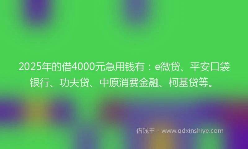 2025年的借4000元急用钱有：e微贷、平安口袋银行、功夫贷、中原消费金融、柯基贷等。