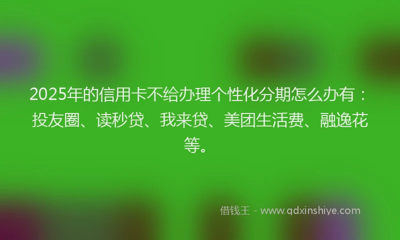 2025年的信用卡不给办理个性化分期怎么办有：投友圈、读秒贷、我来贷、美团生活费、融逸花等。