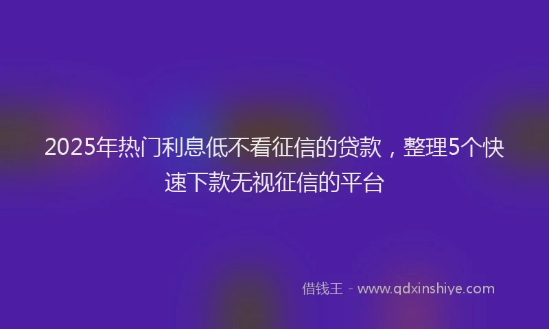 2025年热门利息低不看征信的贷款，整理5个快速下款无视征信的平台