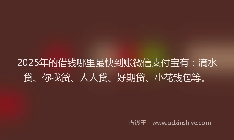 2025年的借钱哪里最快到账微信支付宝有：滴水贷、你我贷、人人贷、好期贷、小花钱包等。