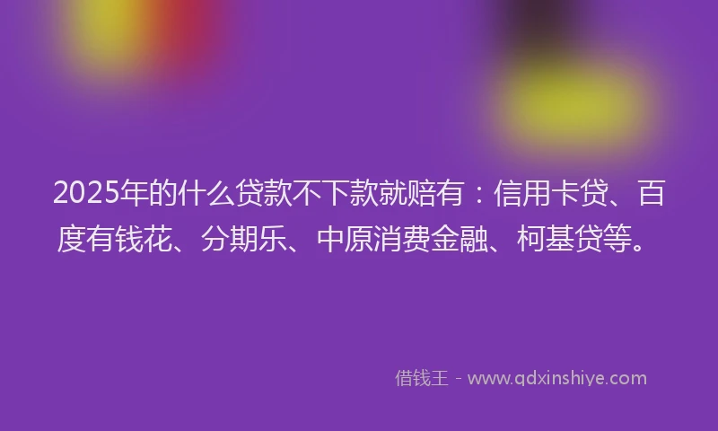 2025年的什么贷款不下款就赔有：信用卡贷、百度有钱花、分期乐、中原消费金融、柯基贷等。