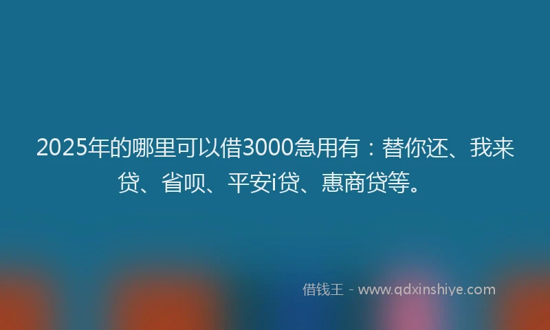 2025年的哪里可以借3000急用有：替你还、我来贷、省呗、平安i贷、惠商贷等。
