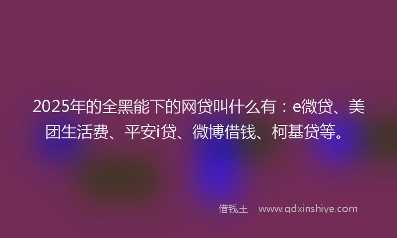 2025年的全黑能下的网贷叫什么有：e微贷、美团生活费、平安i贷、微博借钱、柯基贷等。