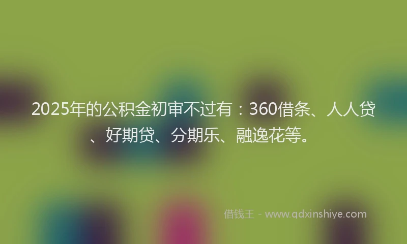 2025年的公积金初审不过有：360借条、人人贷、好期贷、分期乐、融逸花等。