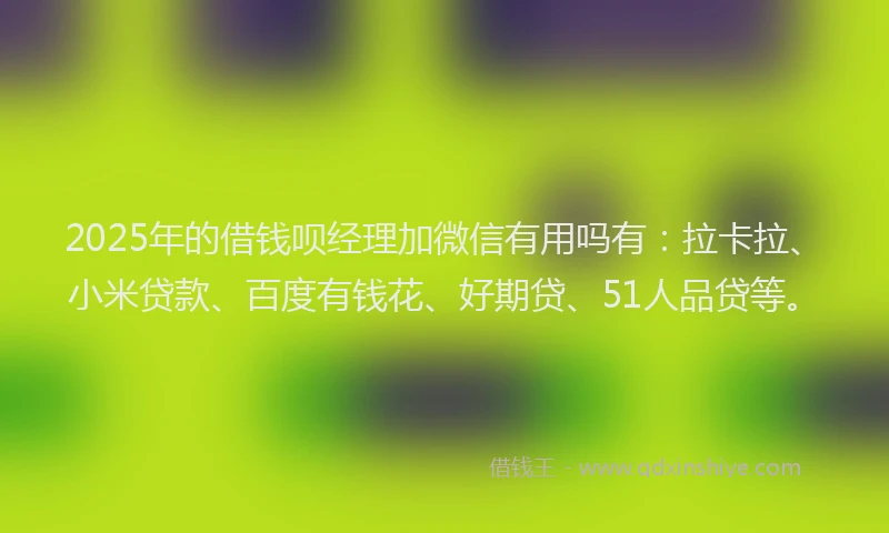 2025年的借钱呗经理加微信有用吗有：拉卡拉、小米贷款、百度有钱花、好期贷、51人品贷等。