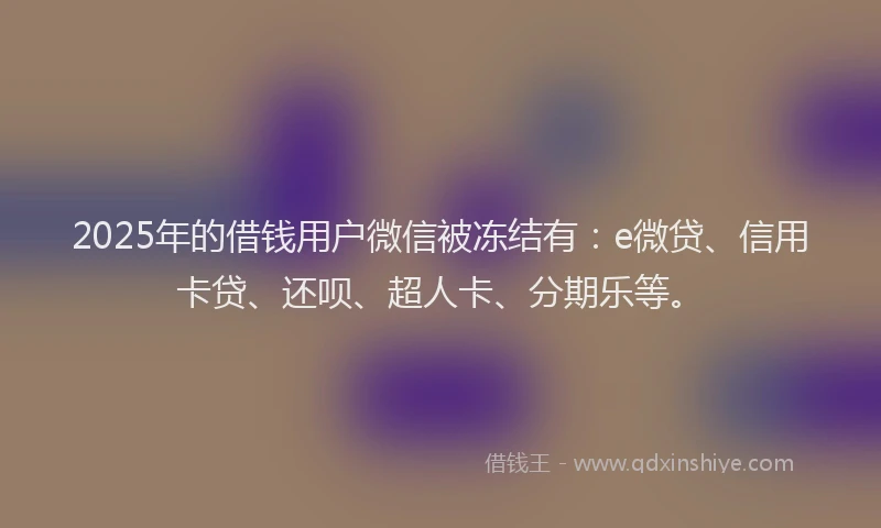 2025年的借钱用户微信被冻结有：e微贷、信用卡贷、还呗、超人卡、分期乐等。