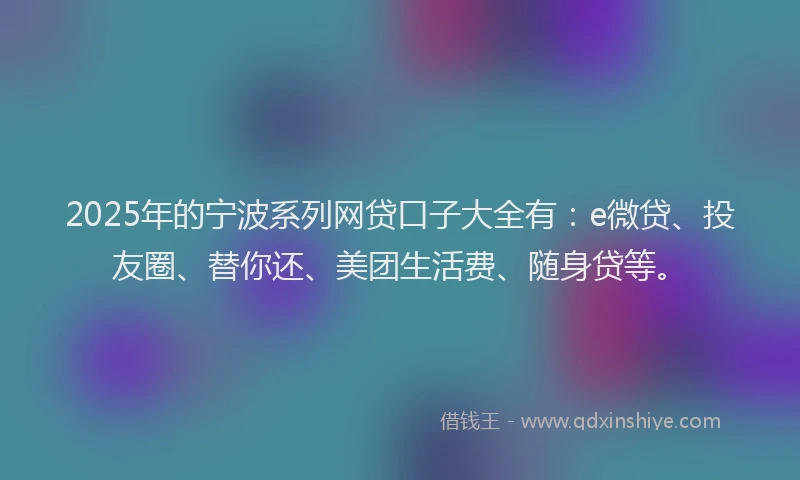 2025年的宁波系列网贷口子大全有：e微贷、投友圈、替你还、美团生活费、随身贷等。
