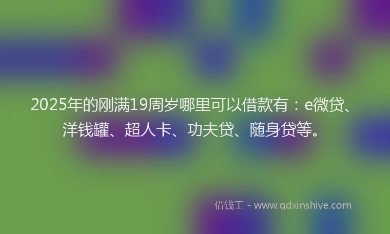 2025年的刚满19周岁哪里可以借款有：e微贷、洋钱罐、超人卡、功夫贷、随身贷等。