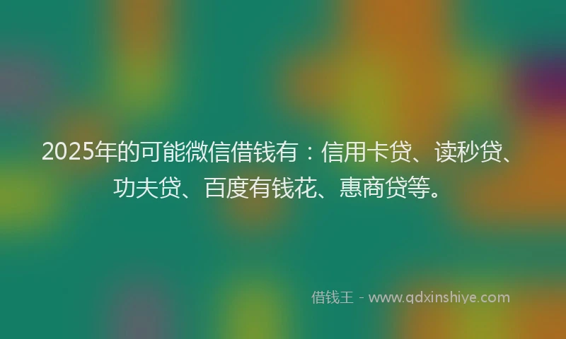 2025年的可能微信借钱有：信用卡贷、读秒贷、功夫贷、百度有钱花、惠商贷等。