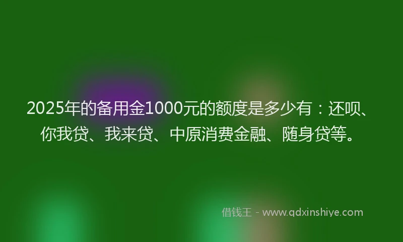 2025年的备用金1000元的额度是多少有：还呗、你我贷、我来贷、中原消费金融、随身贷等。