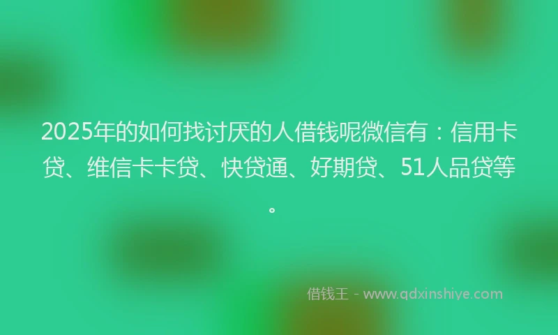 2025年的如何找讨厌的人借钱呢微信有：信用卡贷、维信卡卡贷、快贷通、好期贷、51人品贷等。