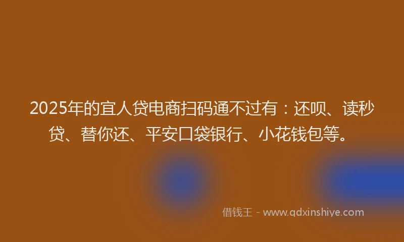 2025年的宜人贷电商扫码通不过有：还呗、读秒贷、替你还、平安口袋银行、小花钱包等。