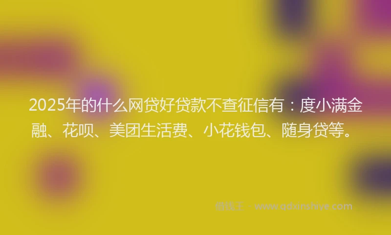 2025年的什么网贷好贷款不查征信有：度小满金融、花呗、美团生活费、小花钱包、随身贷等。